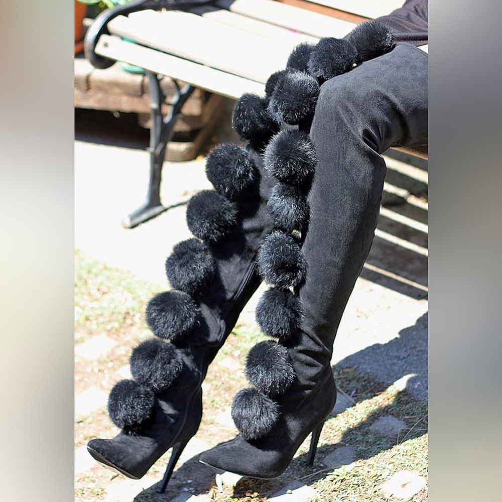 Black Pom Pom Boots